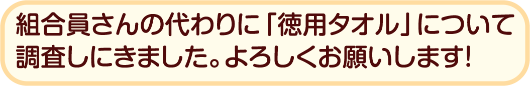 組合員さんの代わりに「徳用タオル」について調査しにきました。よろしくお願いします！