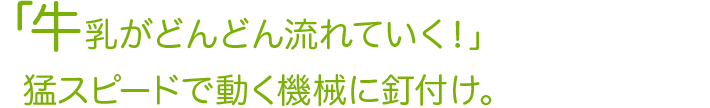 「牛乳がどんどん流れていく！」猛スピードで動く機械に釘付け。